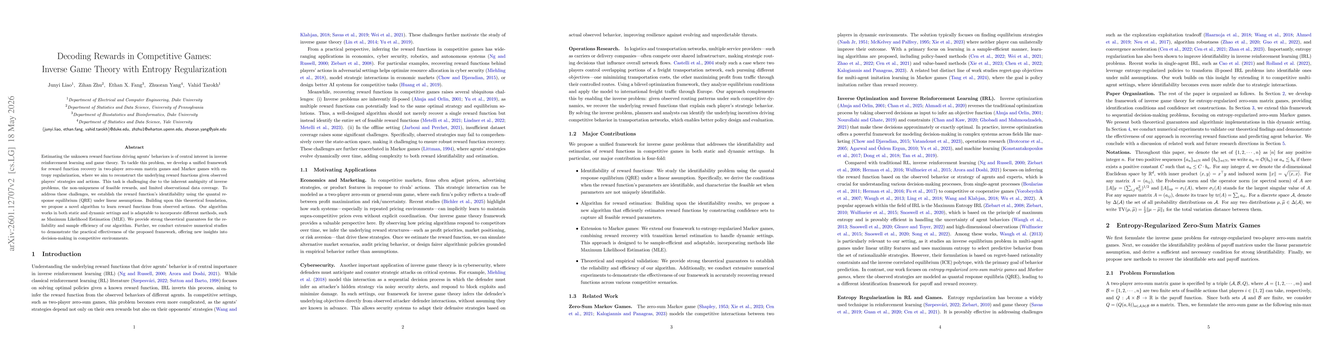 Thumbnail for Decoding Rewards in Competitive Games: Inverse Game Theory with Entropy Regularization