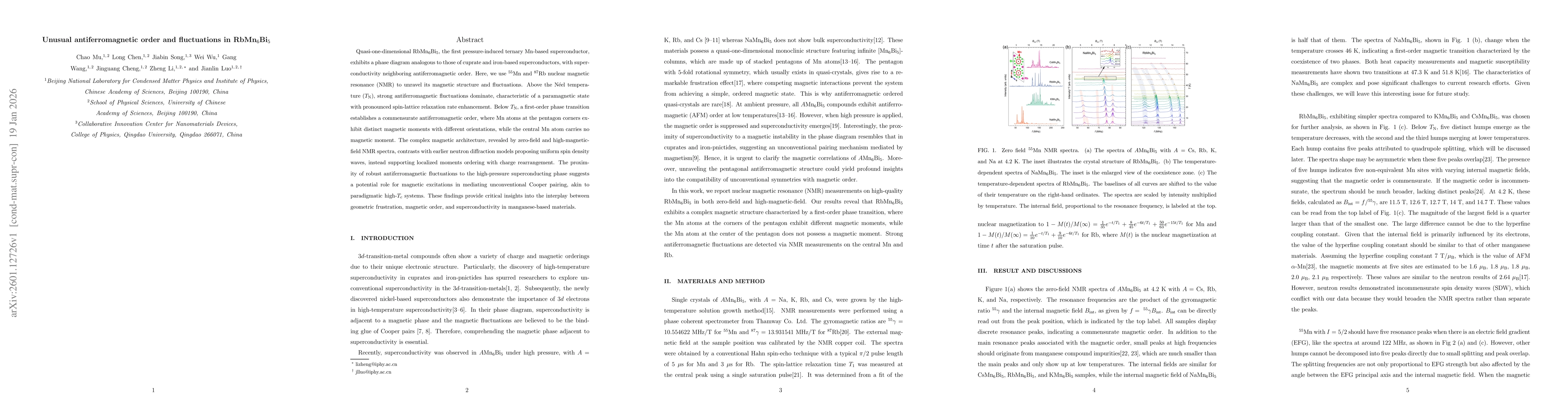 Thumbnail for Unusual antiferromagnetic order and fluctuations in RbMn$_{6}$Bi$_{5}$