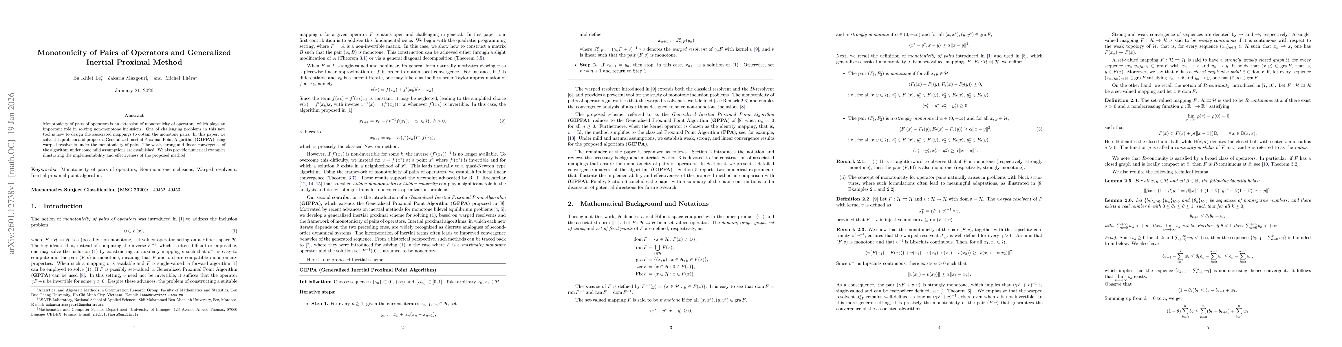Thumbnail for Monotonicity of Pairs of Operators and Generalized Inertial Proximal Method