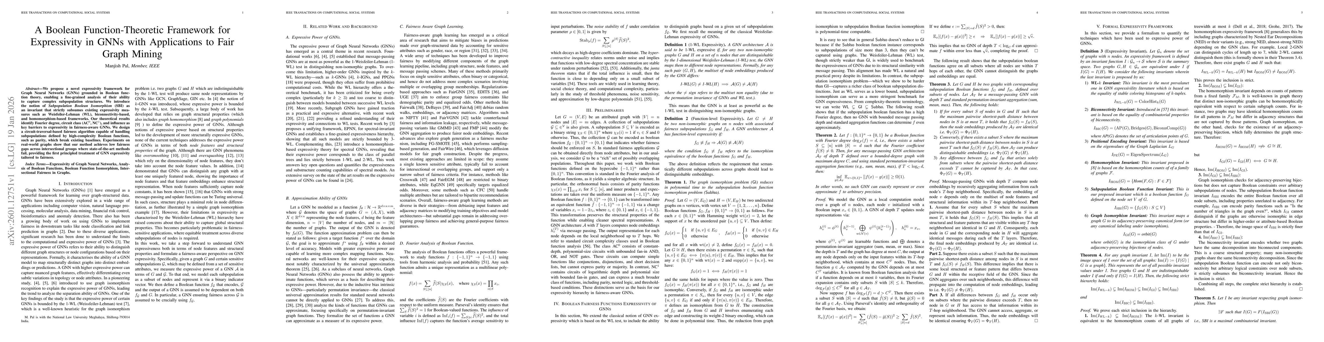 Thumbnail for A Boolean Function-Theoretic Framework for Expressivity in GNNs with Applications to Fair Graph Mining