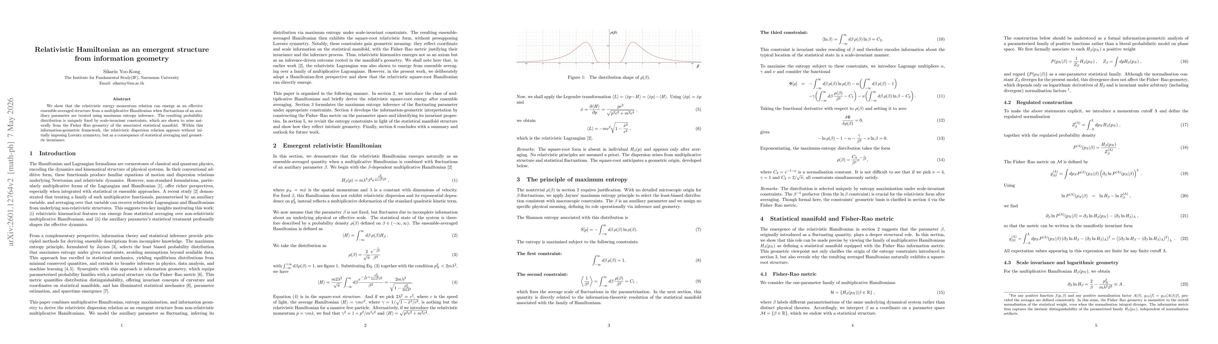 Thumbnail for Relativistic Hamiltonian as an emergent structure from information geometry