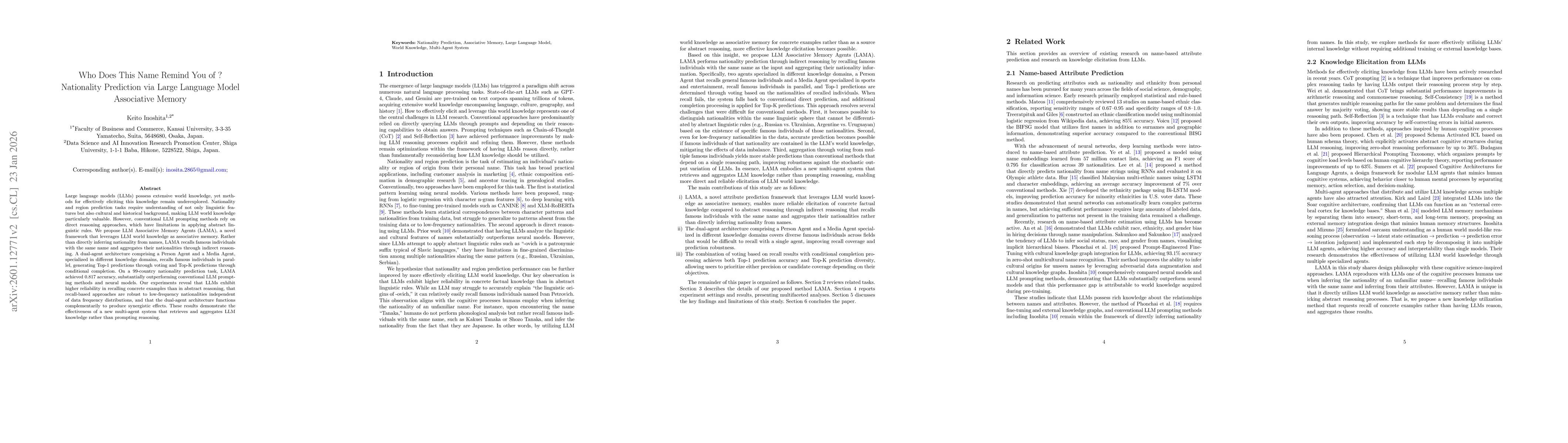 Thumbnail for Who Does This Name Remind You of? Nationality Prediction via Large Language Model Associative Memory