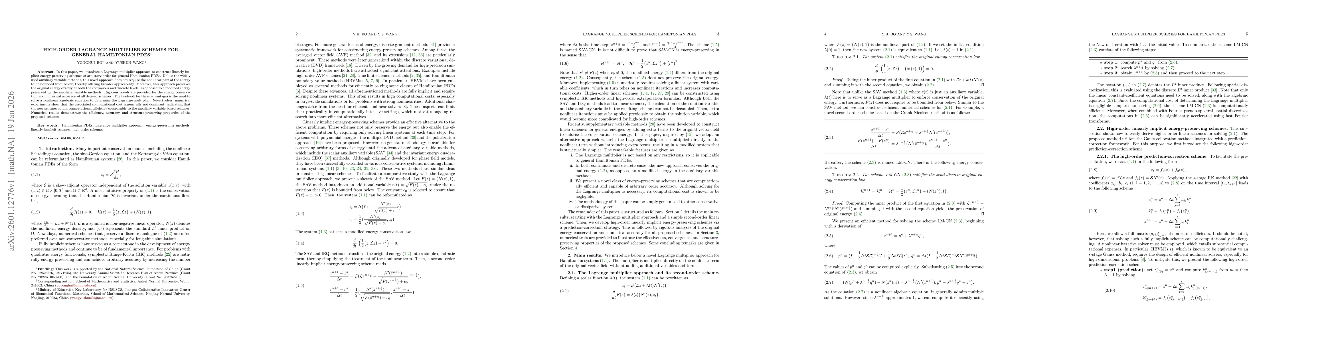 Thumbnail for High-order Lagrange multiplier schemes for general Hamiltonian PDEs