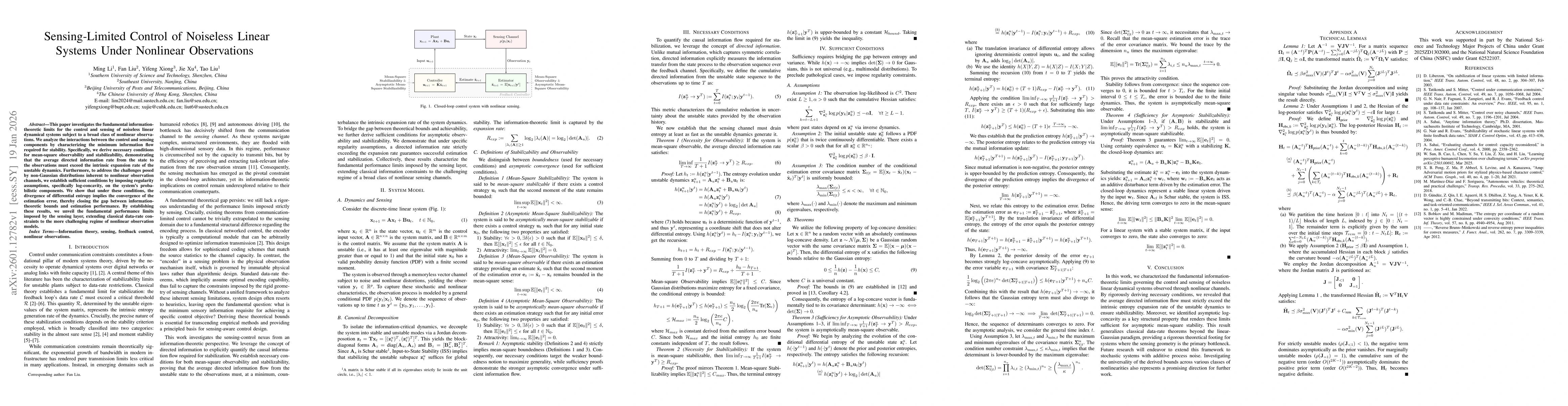 Thumbnail for Sensing-Limited Control of Noiseless Linear Systems Under Nonlinear Observations