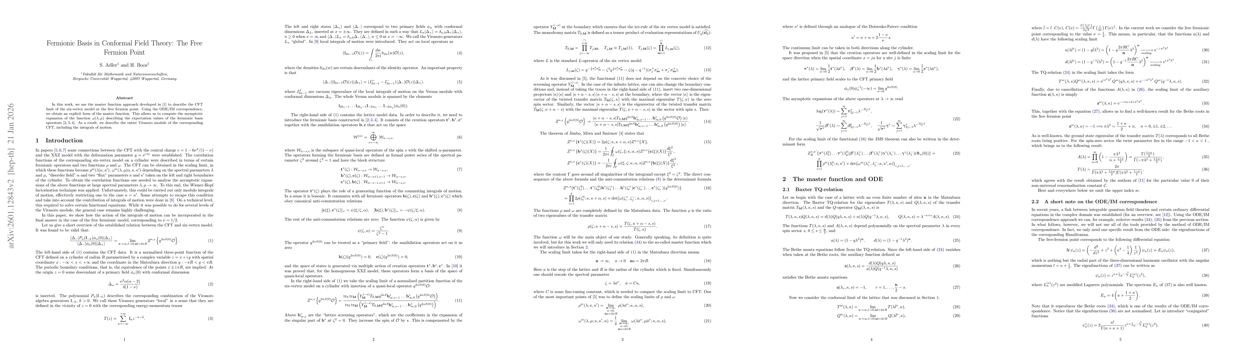 Thumbnail for Fermionic Basis in Conformal Field Theory: The Free Fermion Point