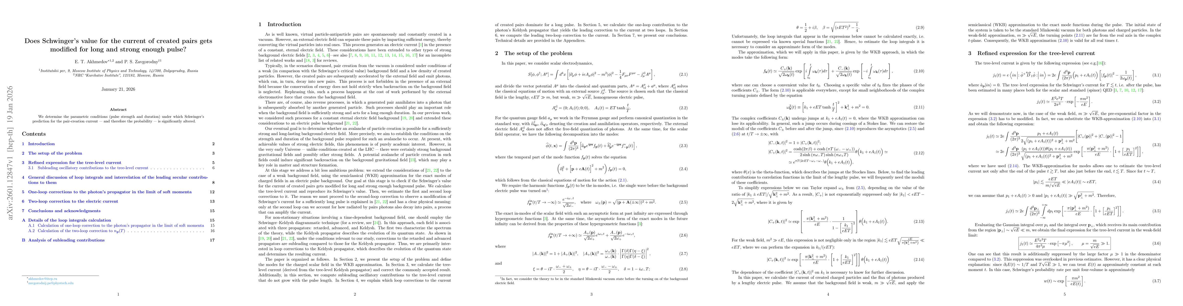 Thumbnail for Does Schwinger's value for the current of created pairs gets modified for long and strong enough pulse?