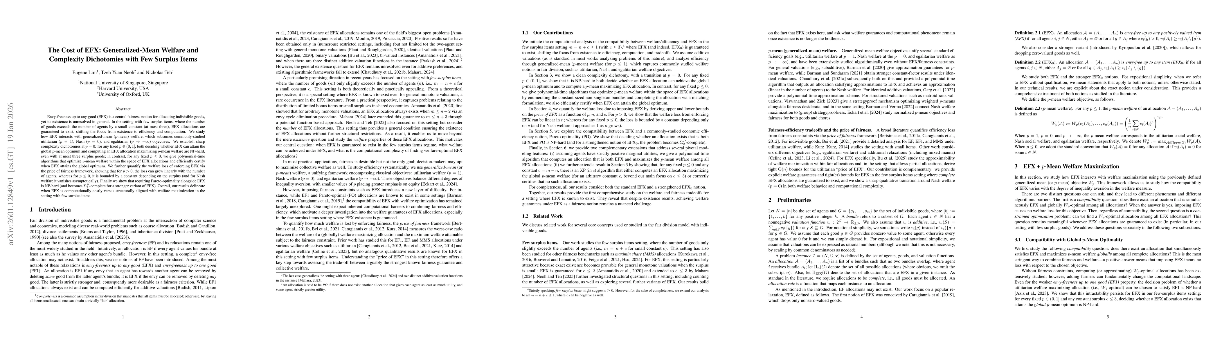 Thumbnail for The Cost of EFX: Generalized-Mean Welfare and Complexity Dichotomies with Few Surplus Items
