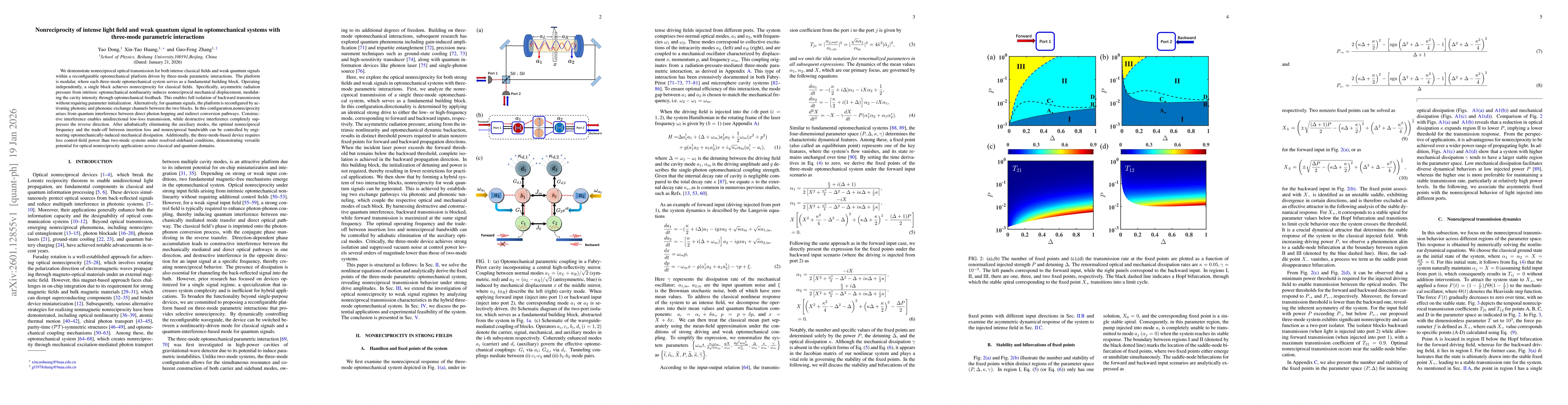 Thumbnail for Nonreciprocity of intense light field and weak quantum signal in optomechanical systems with three-mode parametric interactions