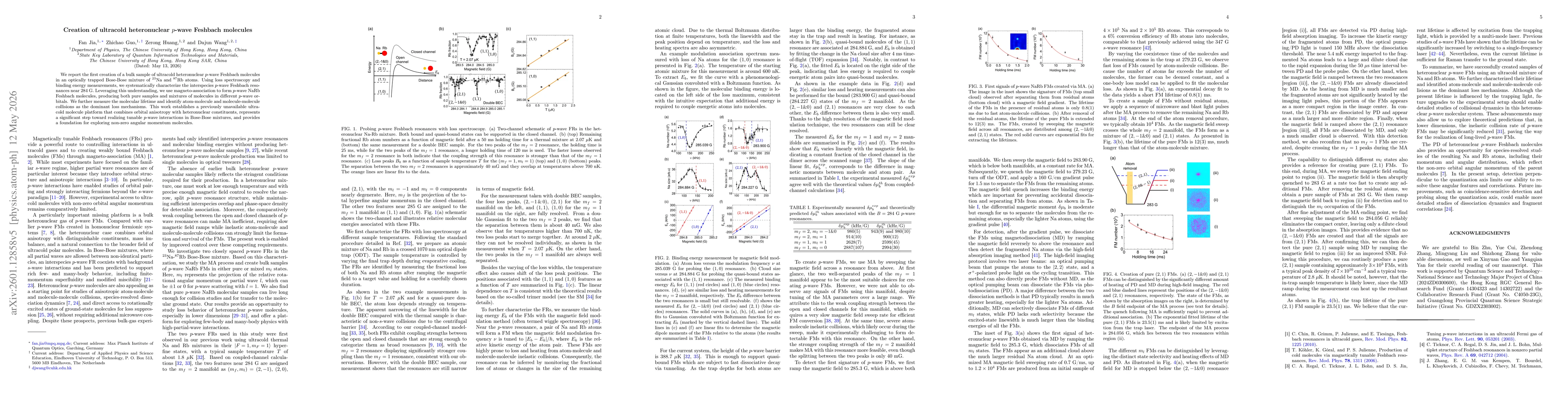 Thumbnail for Creation of ultracold heteronuclear p-wave Feshbach molecules