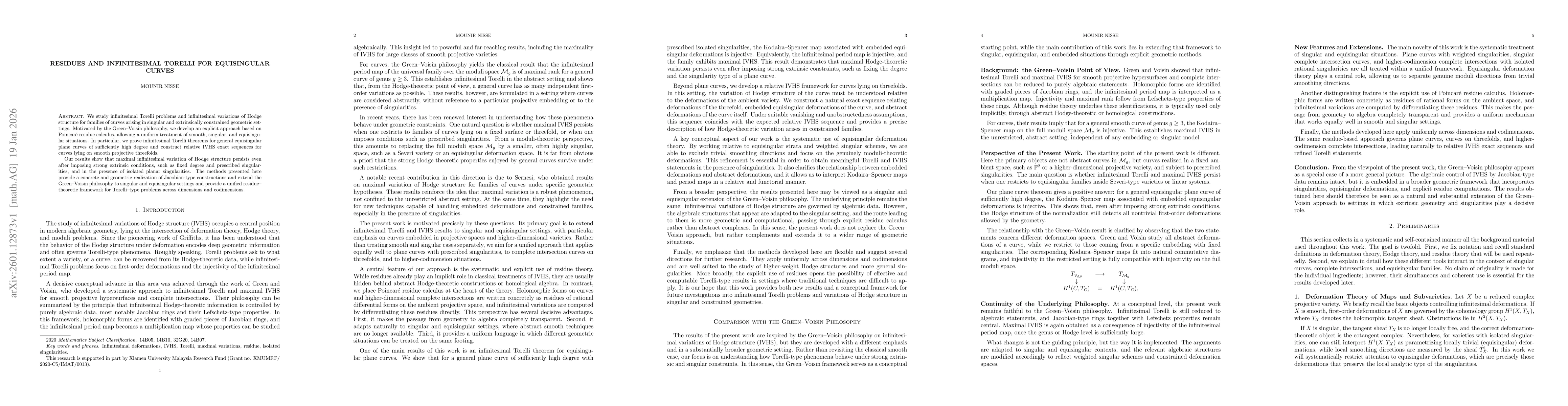 Thumbnail for Residues and Infinitesimal Torelli for Equisingular Curves