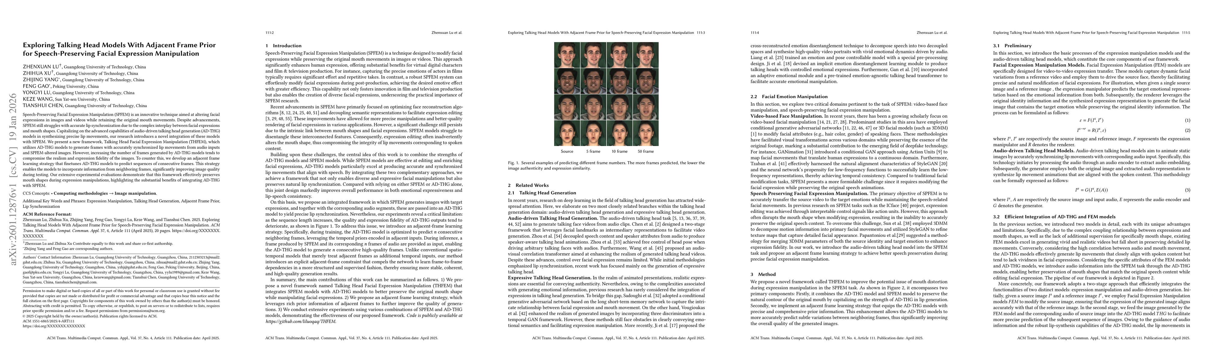 Thumbnail for Exploring Talking Head Models With Adjacent Frame Prior for Speech-Preserving Facial Expression Manipulation