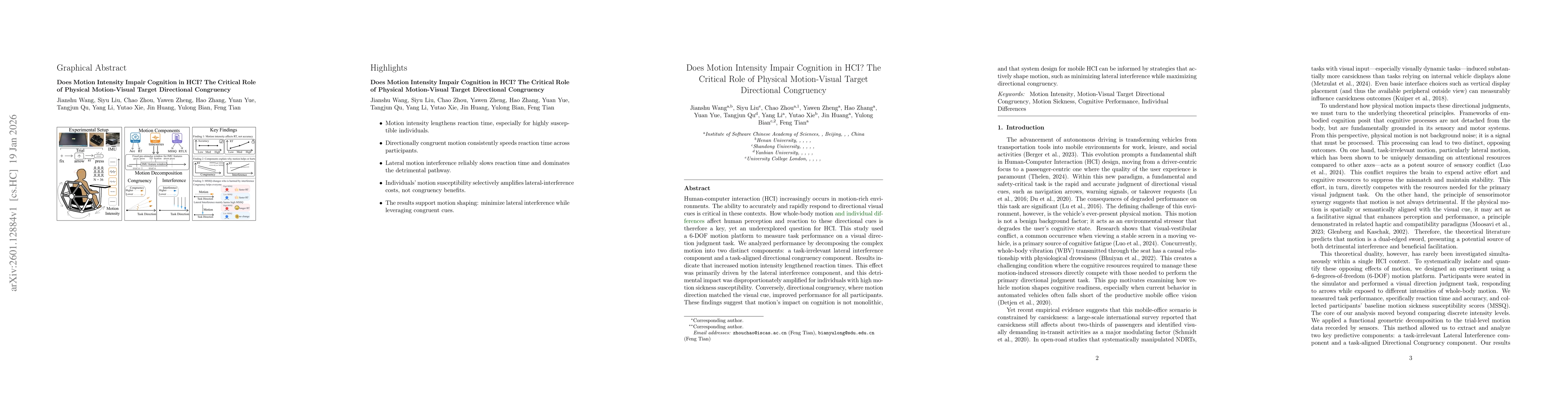 Thumbnail for Does Motion Intensity Impair Cognition in HCI? The Critical Role of Physical Motion-Visual Target Directional Congruency