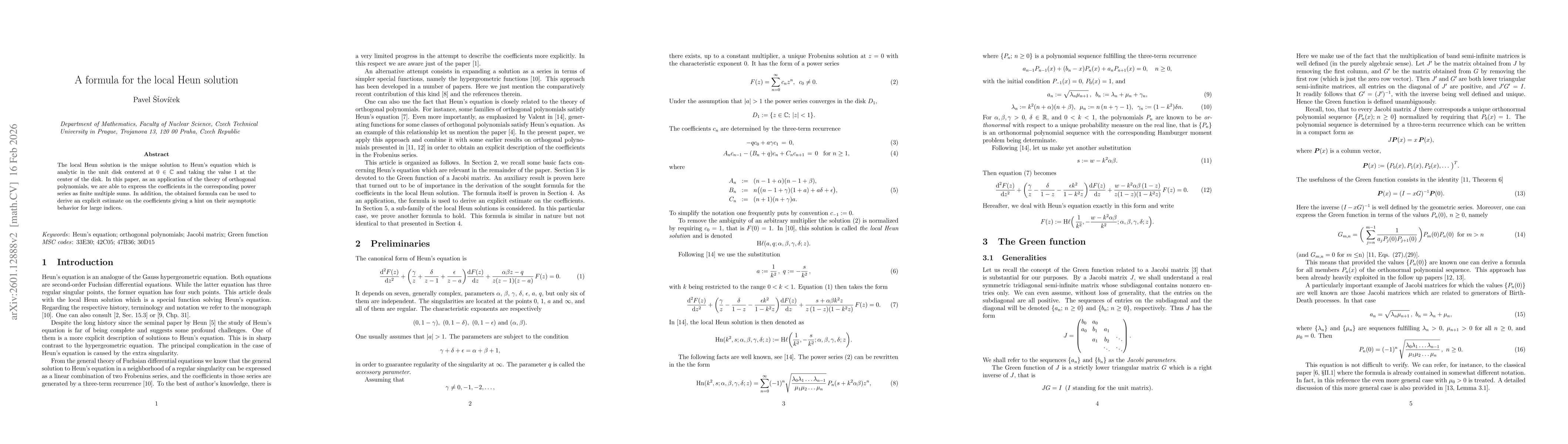 Thumbnail for A formula for the local Heun solution