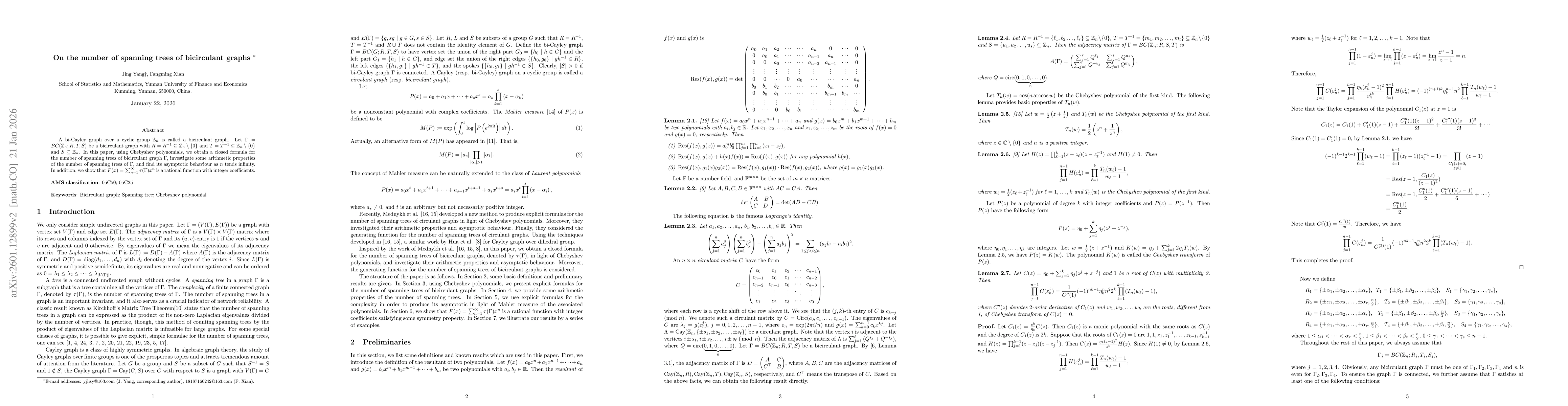 Thumbnail for On the number of spanning trees of bicirculant graphs