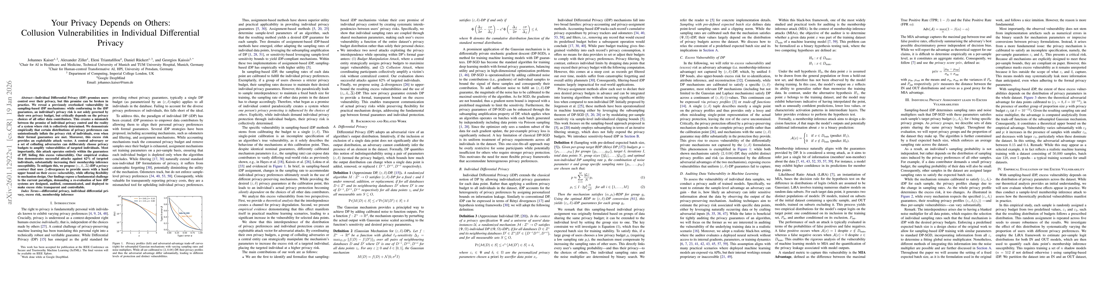 Thumbnail for Your Privacy Depends on Others: Collusion Vulnerabilities in Individual Differential Privacy