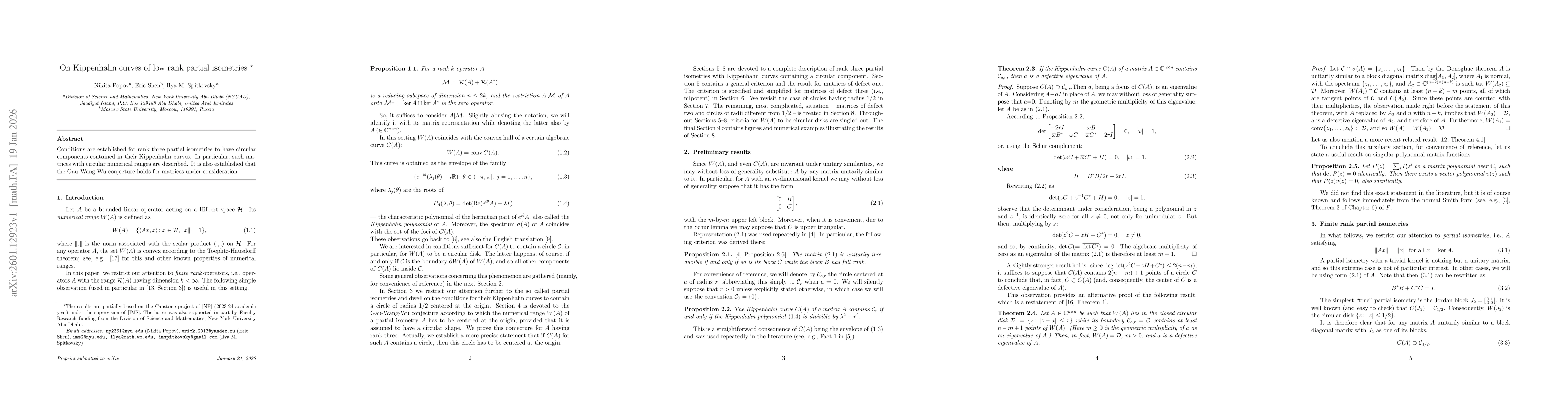 Thumbnail for On Kippenhahn curves of low rank partial isometries