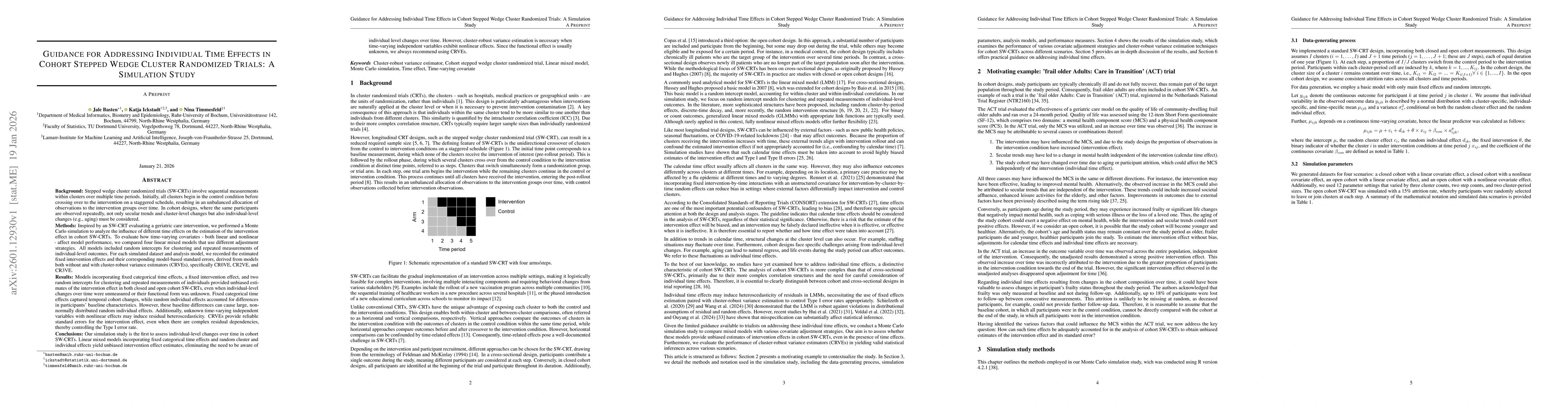 Thumbnail for Guidance for Addressing Individual Time Effects in Cohort Stepped Wedge Cluster Randomized Trials: A Simulation Study