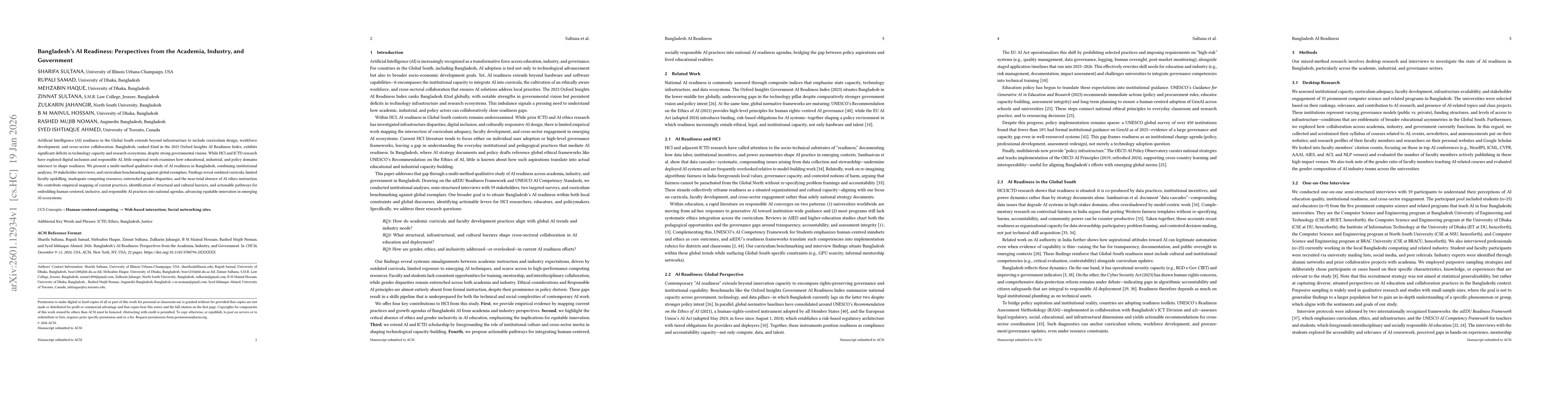 Thumbnail for Bangladesh AI Readiness: Perspectives from the Academia, Industry, and Government