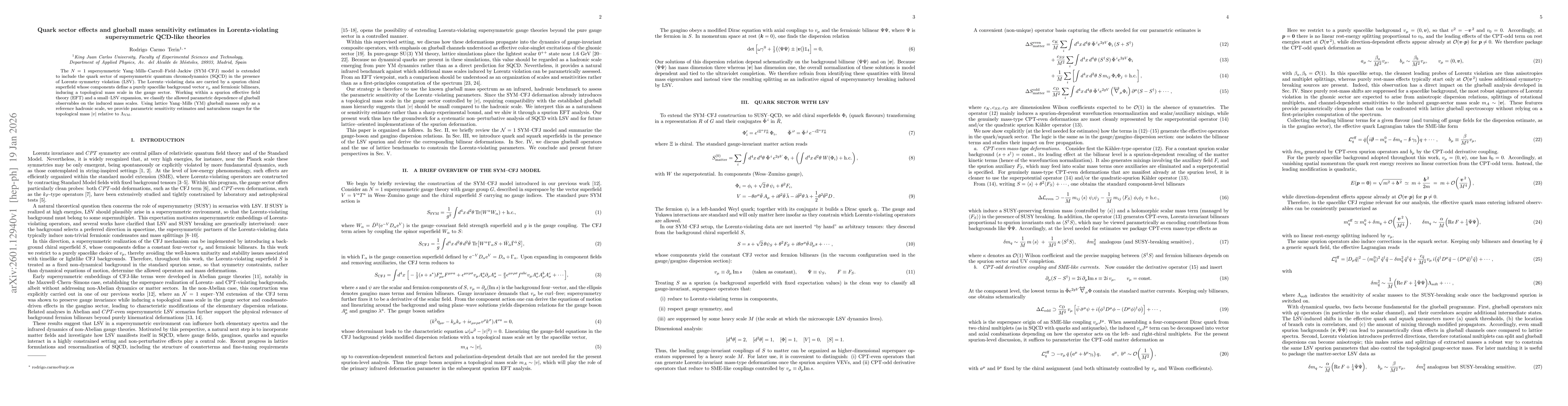 Thumbnail for Quark sector effects and glueball mass sensitivity estimates in Lorentz-violating supersymmetric QCD-like theories