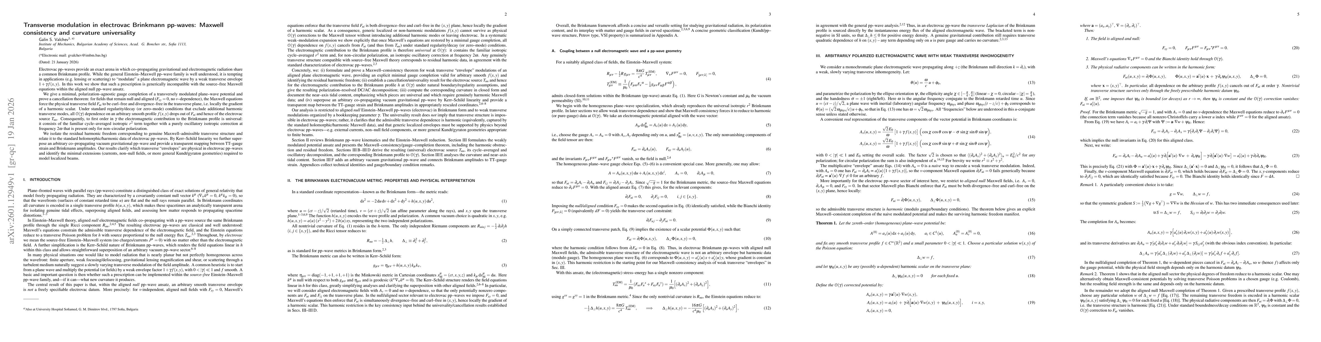 Thumbnail for Transverse modulation in electrovac Brinkmann pp-waves: Maxwell consistency and curvature universality