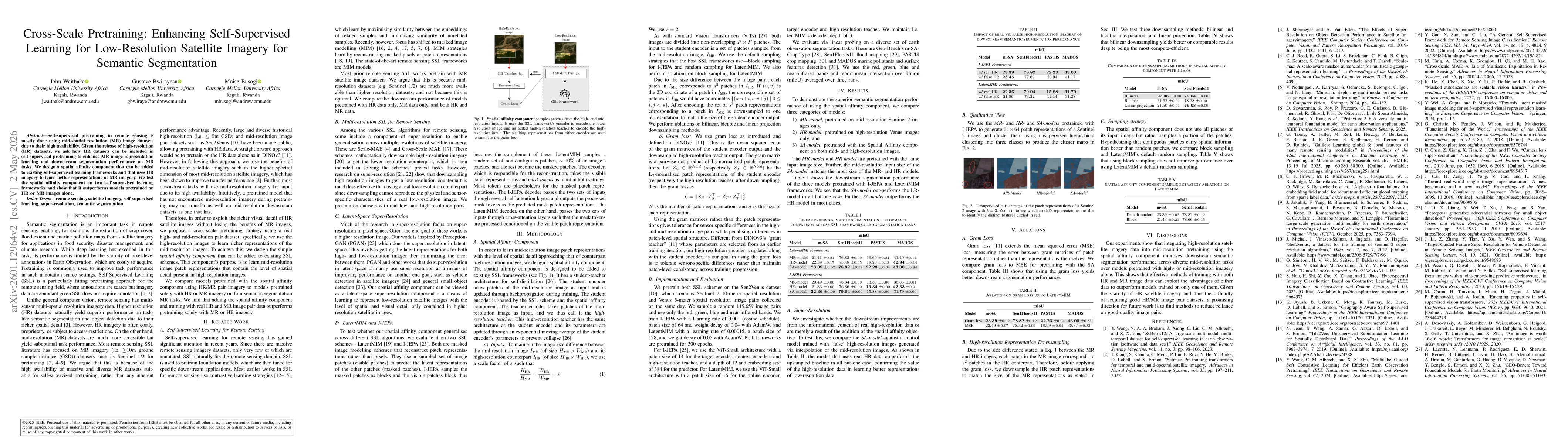 Thumbnail for Cross-Scale Pretraining: Enhancing Self-Supervised Learning for Low-Resolution Satellite Imagery for Semantic Segmentation
