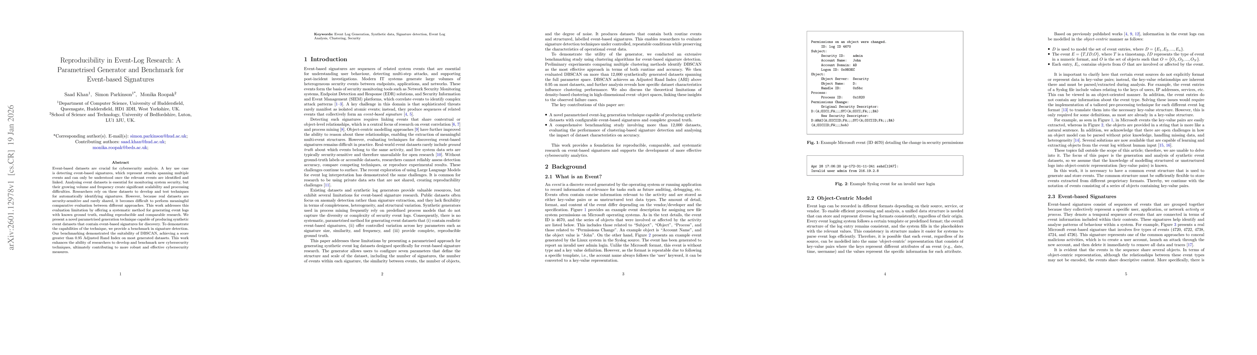 Thumbnail for Reproducibility in Event-Log Research: A Parametrised Generator and Benchmark for Event-based Signatures