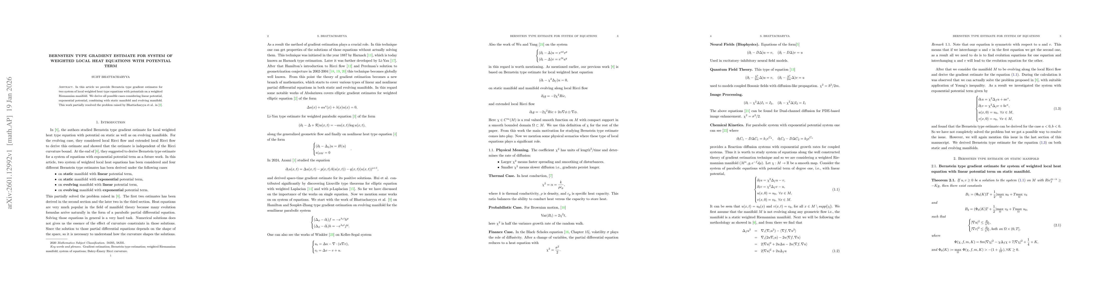 Thumbnail for Bernstein type gradient estimate for system of weighted local heat equations with potential term