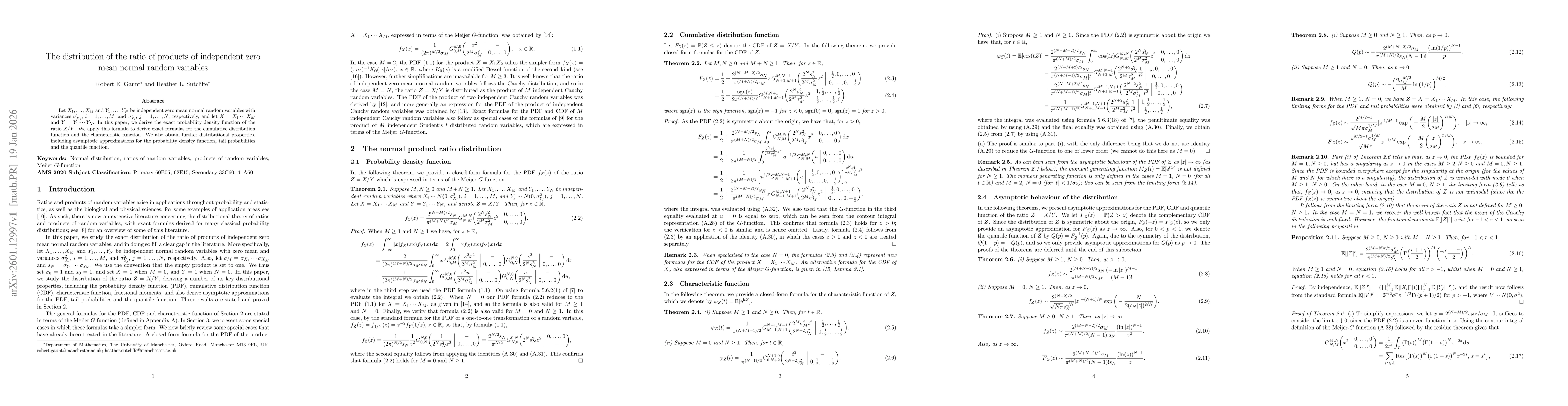 Thumbnail for The distribution of the ratio of products of independent zero mean normal random variables