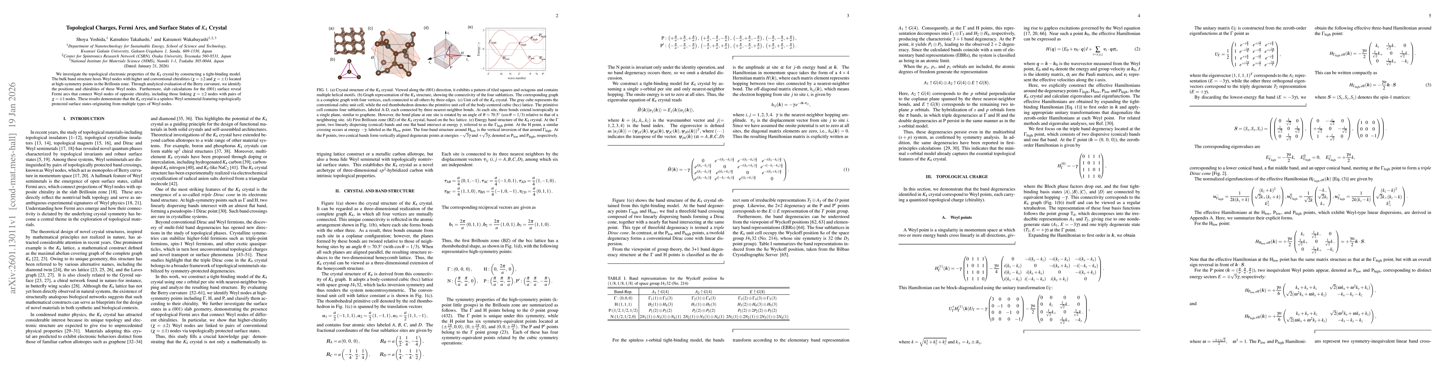 Thumbnail for Topological Charges, Fermi Arcs, and Surface States of $K_4$ Crystal
