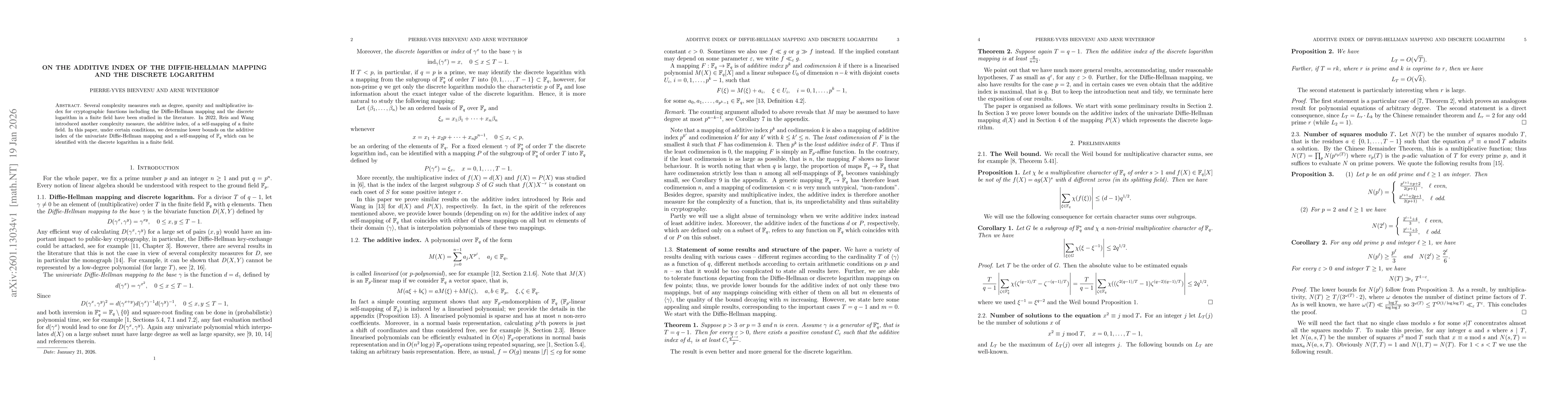Thumbnail for On the additive index of the Diffie-Hellman mapping and the discrete logarithm