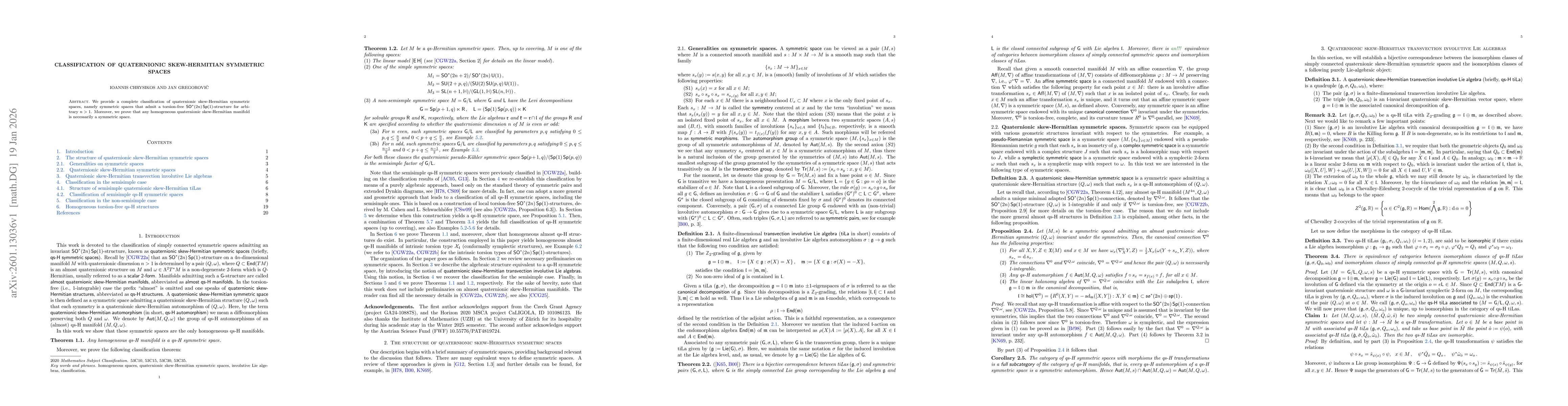 Thumbnail for Classification of quaternionic skew-Hermitian symmetric spaces