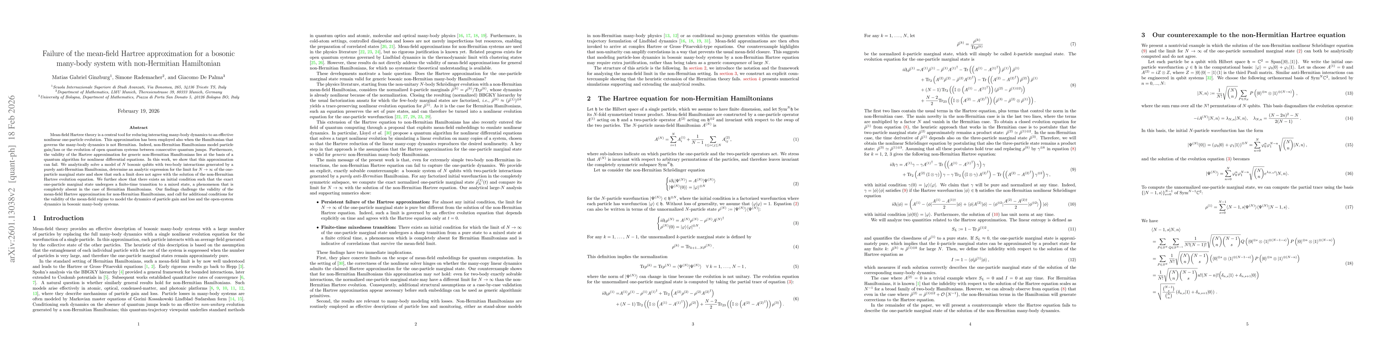 Thumbnail for Failure of the mean-field Hartree approximation for a bosonic many-body system with non-Hermitian Hamiltonian