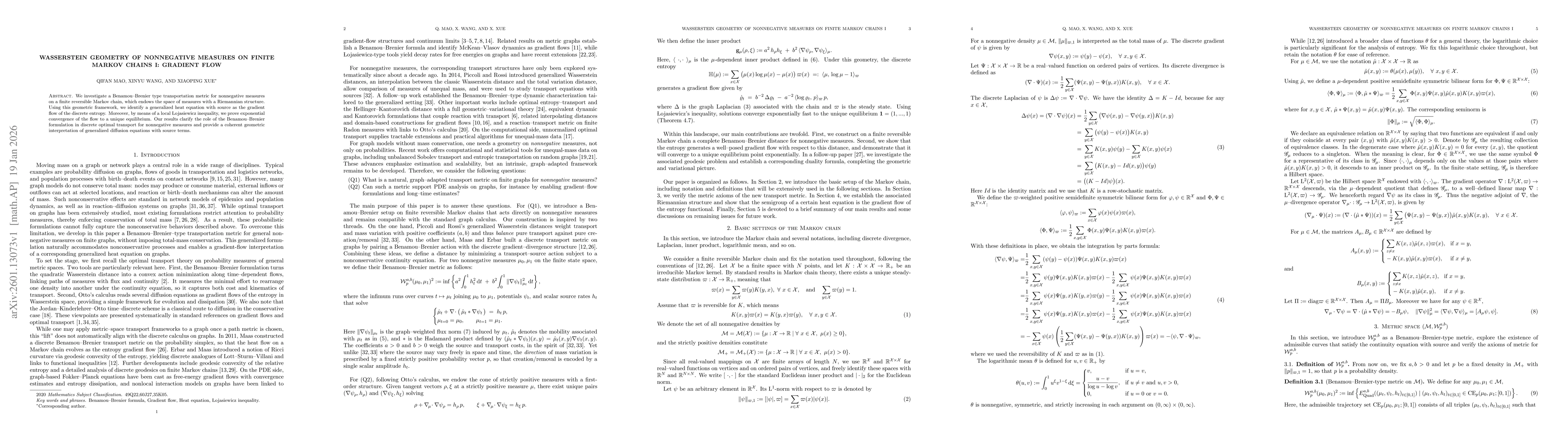 Thumbnail for Wasserstein geometry of nonnegative measures on finite Markov chains I: Gradient flow