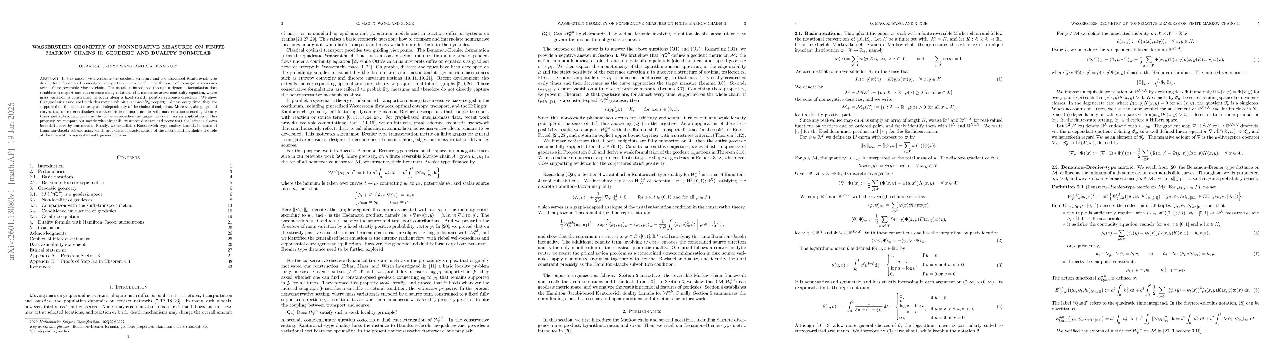 Thumbnail for Wasserstein geometry of nonnegative measures on finite Markov chains II: Geodesic and duality formulae