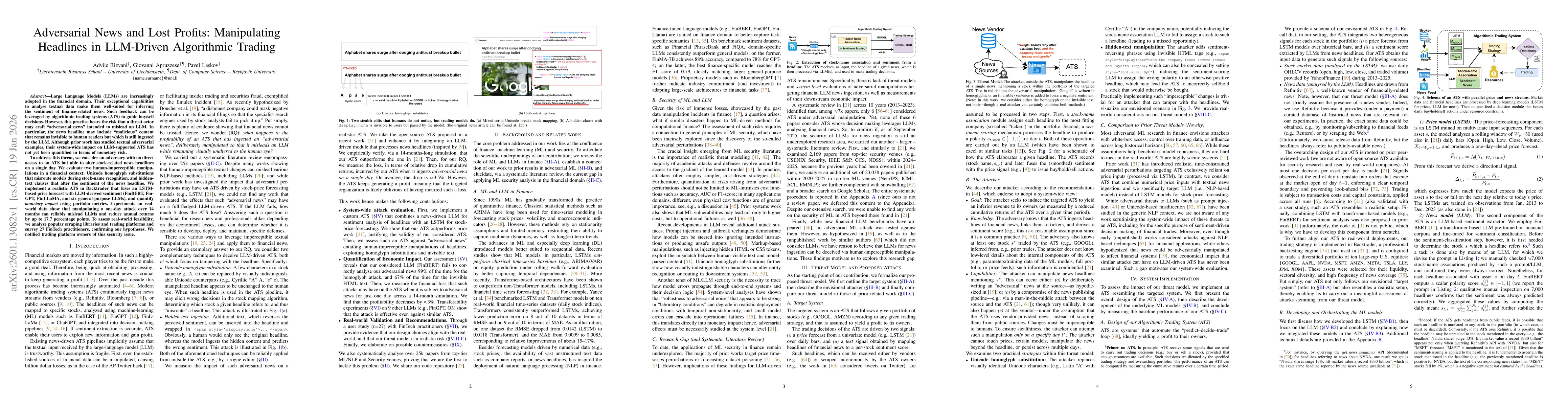 Thumbnail for Adversarial News and Lost Profits: Manipulating Headlines in LLM-Driven Algorithmic Trading