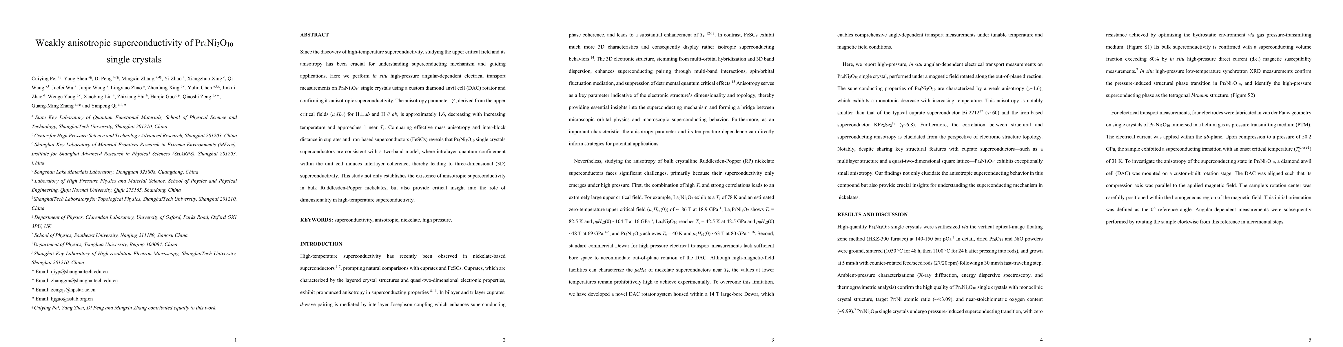 Thumbnail for Weakly anisotropic superconductivity of Pr4Ni3O10 single crystals
