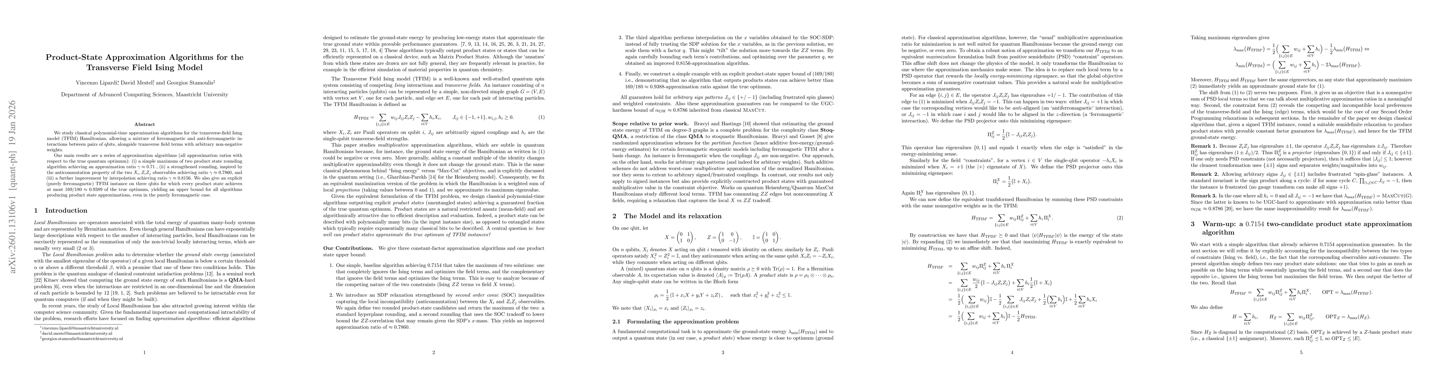 Thumbnail for Product-State Approximation Algorithms for the Transverse Field Ising Model