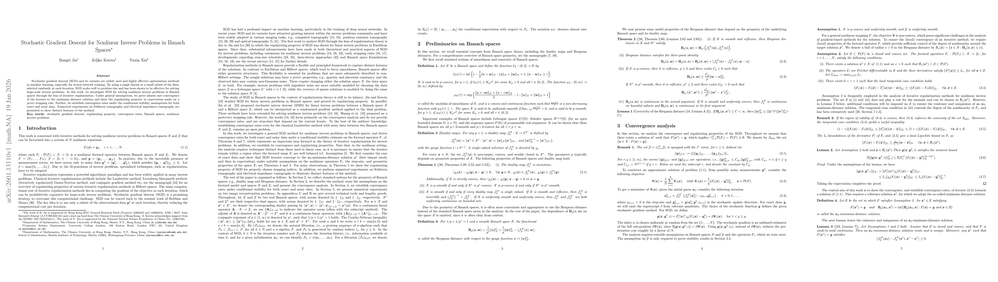 Thumbnail for Stochastic Gradient Descent for Nonlinear Inverse Problems in Banach Spaces