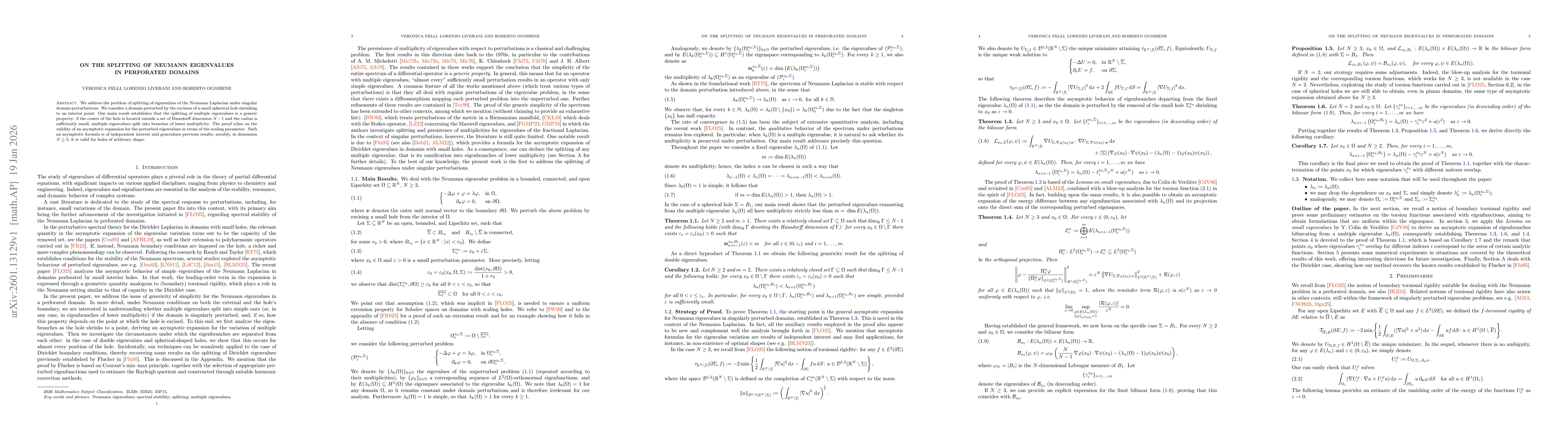 Thumbnail for On the splitting of Neumann eigenvalues in perforated domains