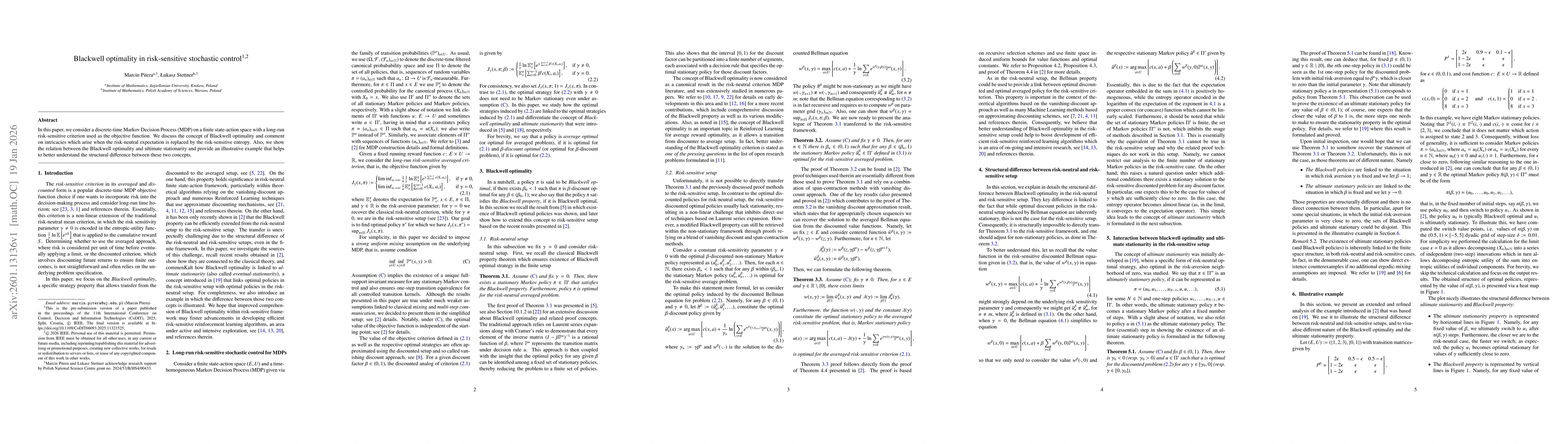 Thumbnail for Blackwell optimality in risk-sensitive stochastic control