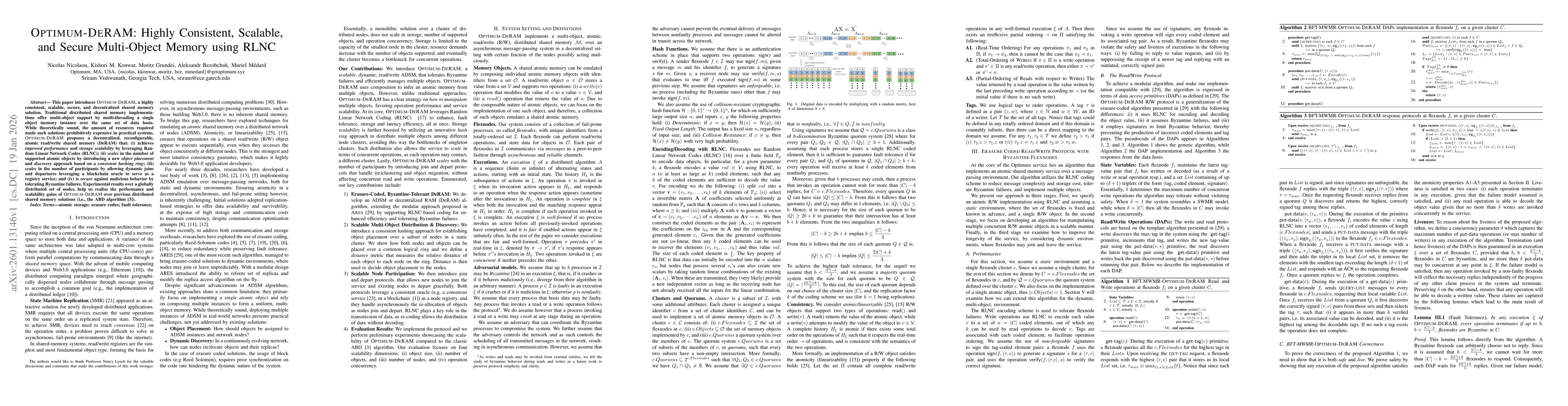 Thumbnail for OPTIMUM-DERAM: Highly Consistent, Scalable, and Secure Multi-Object Memory using RLNC