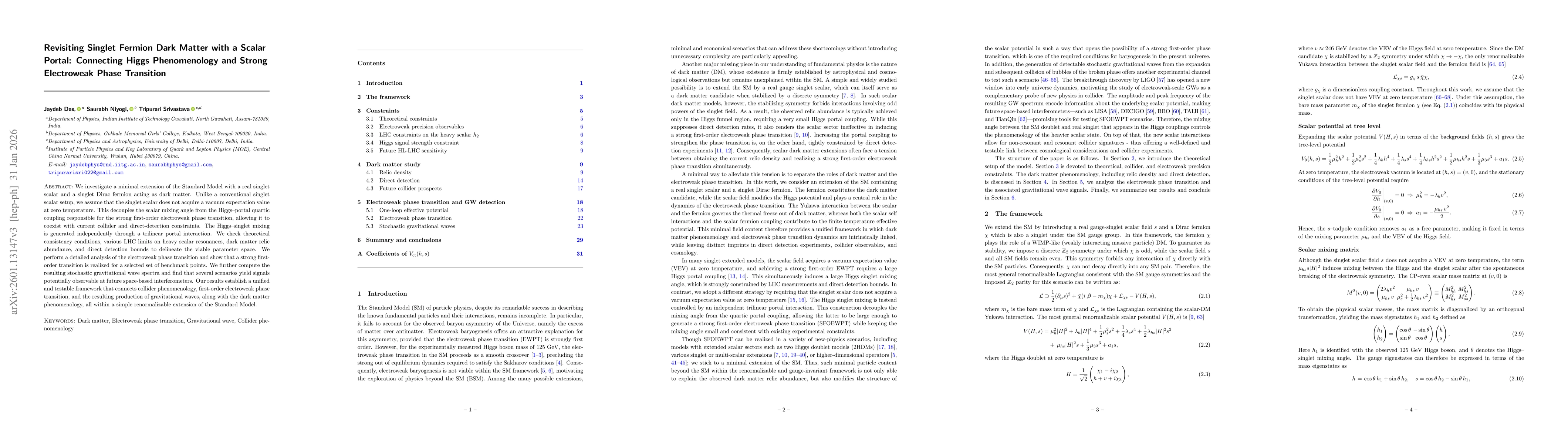 Thumbnail for Revisiting Singlet Fermion Dark Matter with a Scalar Portal: Connecting Higgs Phenomenology and Strong Electroweak Phase Transition