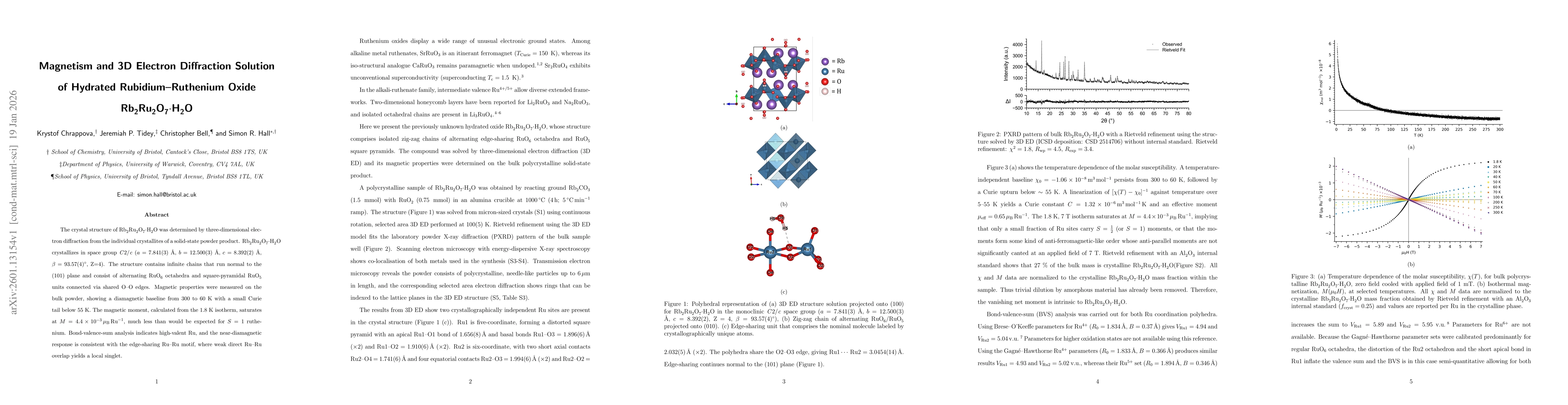 Thumbnail for Magnetism and 3D Electron Diffraction Solution of Hydrated Rubidium-Ruthenium Oxide Rb$_2$Ru$_2$O$_7$.H$_2$O