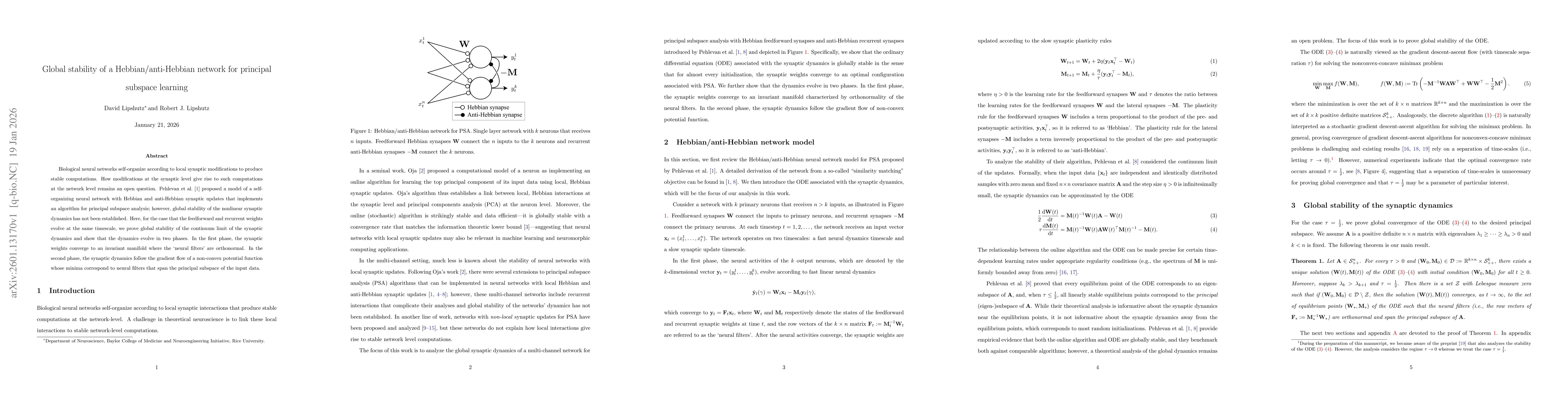Thumbnail for Global stability of a Hebbian/anti-Hebbian network for principal subspace learning
