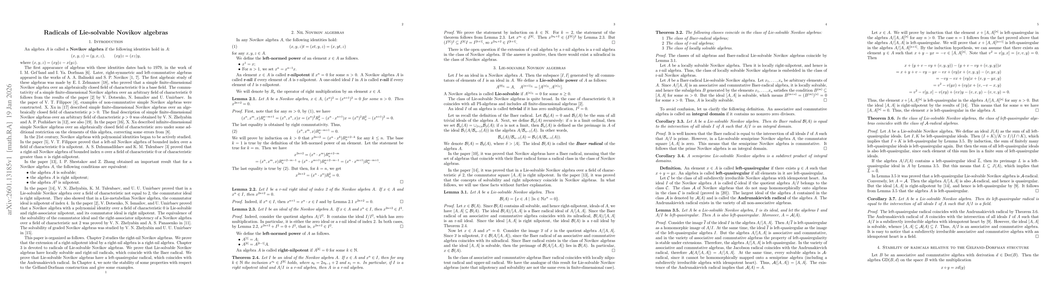 Thumbnail for Radicals of Lie-solvable Novikov algebras
