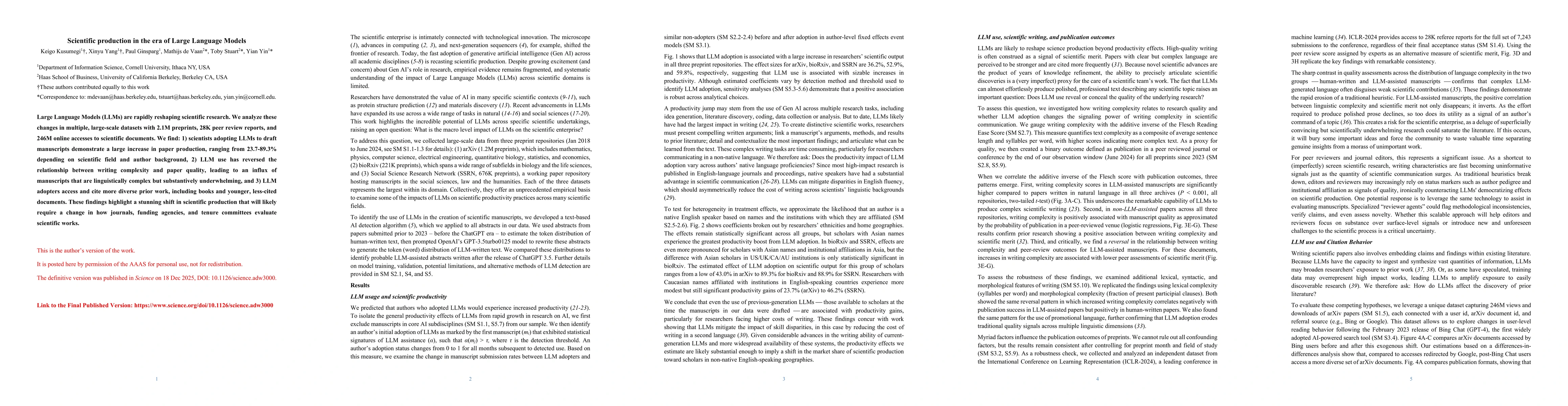 Thumbnail for Scientific production in the era of Large Language Models