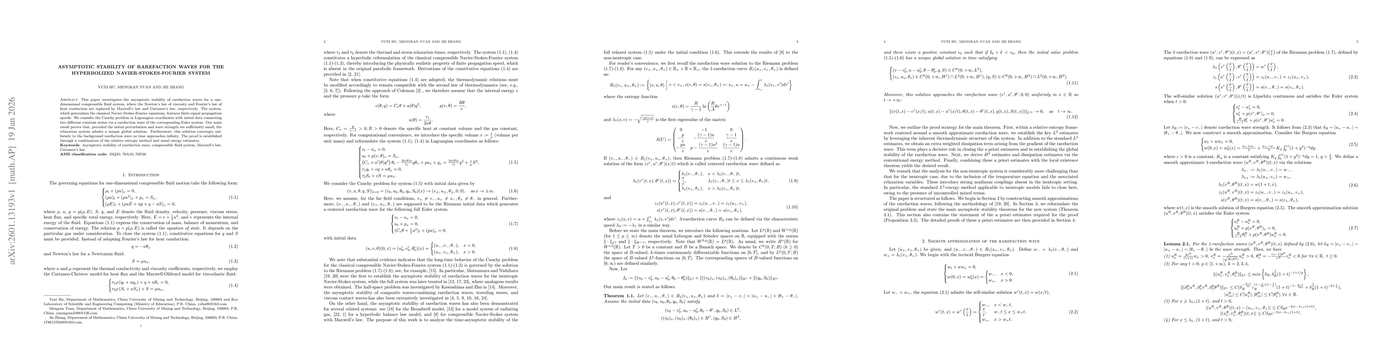 Thumbnail for Asymptotic Stability of Rarefaction Waves for the Hyperbolized Navier-Stokes-Fourier System