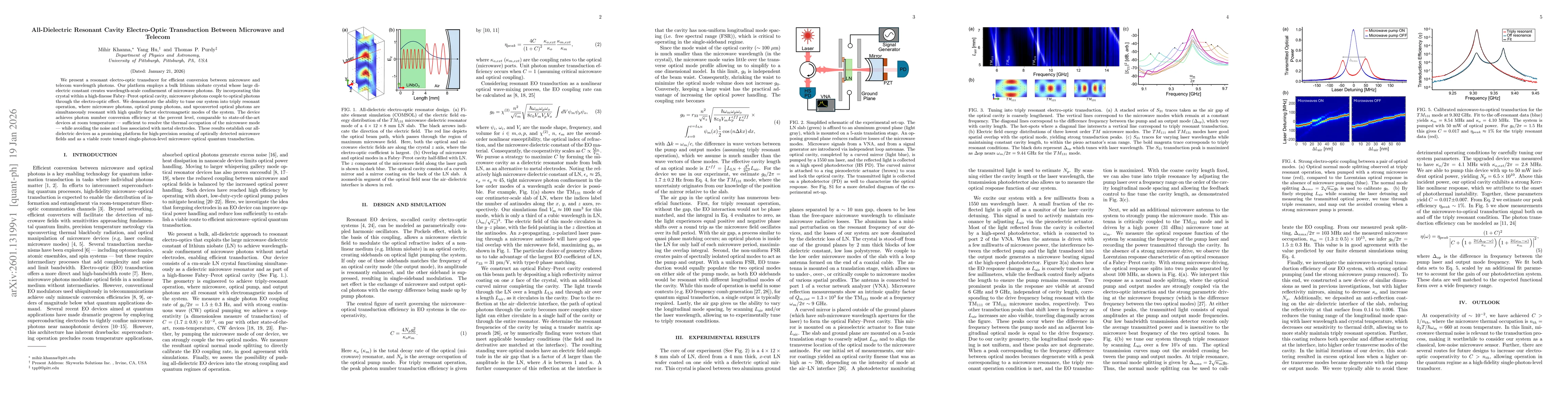 Thumbnail for All-Dielectric Resonant Cavity Electro-Optic Transduction Between Microwave and Telecom