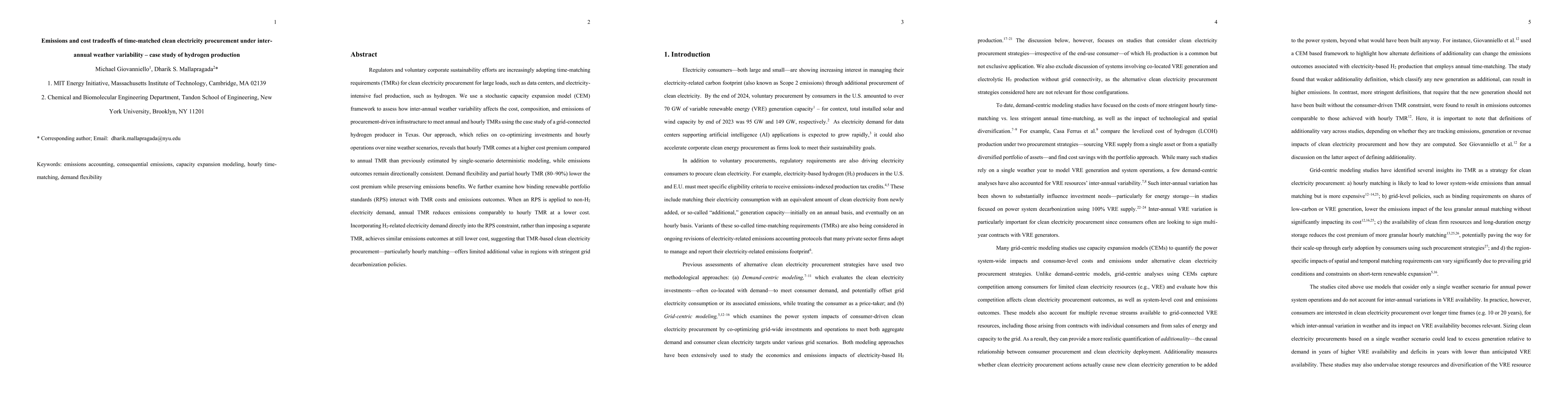 Thumbnail for Emissions and cost tradeoffs of time-matched clean electricity procurement under inter-annual weather variability: case study of hydrogen production