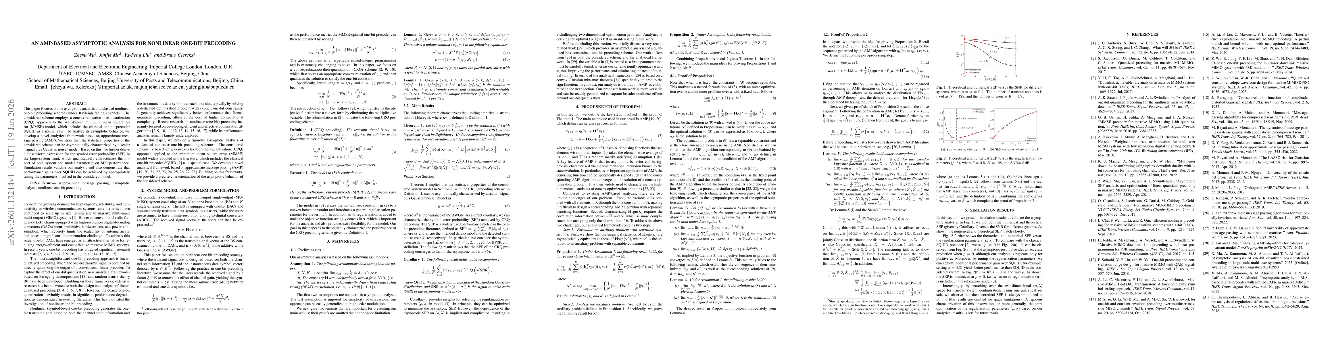 Thumbnail for An AMP-Based Asymptotic Analysis For Nonlinear One-Bit Precoding